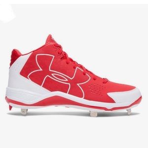NIB Under Armour UA Ignite Mid ST CC Metal Baseball Cleats Red & White Sz 13 Men